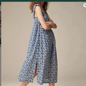 NWT  J. Crew Cotton Voile Ruffle-trim Shift Dress Midi in Cobalt Floral - XL